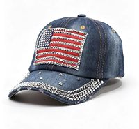 Casquette de baseball en denim vintage lavé avec patch tissé drapeau américain, plusieurs couleurs et personnalisation disponible