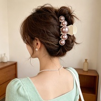 Pince à cheveux vintage haut de gamme de style français, grande pince requin en acétate avec perles, faite à la main, pour femmes, pour chignons et coiffures arrière