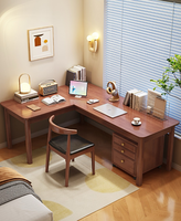 Bureau d'angle en bois massif en forme de L avec tiroirs, table d'ordinateur de bureau avec armoire latérale réversible pour bureau à domicile
