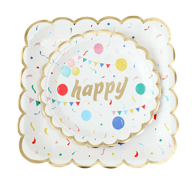 Disposable Children's Party Birthday Tableware Picnic Paper Plates Bowls Dessert Table Cloth Camping Cake Plate for Arrangement