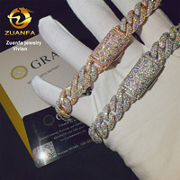 Bracelet chaîne cubaine Miami en argent sterling 925 avec diamants en moissanite VVS de 12 mm, serti en mosaïque, style hip-hop