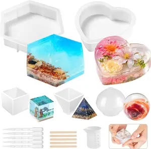 Kit silikon cetakan Resin, 8 dalam 1 cetakan silikon besar untuk Resin epoksi, Kit pemula Resin pengawet bunga termasuk Hex