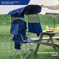 Chaise pliante d'extérieur exclusive transfrontalière avec protection solaire, filet anti-moustiques en maille de fer, pour camping, plage et pêche