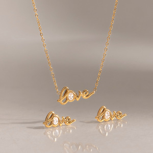 Collar y Pendientes con Diseño de Carta de Amor, Chapados en Oro de 18K, Acero Inoxidable, Zirconia, Joyería para Mujer, Regalo Romántico, Conjuntos de Joyería de Moda - Product Image 2