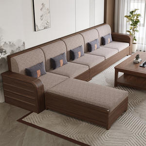 Sofá Moderno de Estilo Chino, Totalmente de Madera Maciza, Nogal Negro Sudamericano, con Espacio de Almacenamiento Elevado, Chaise Longue Esquinera de Doble Uso para Invierno, con Esponja - Product Image 2