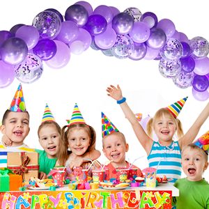 Globos Morados y Blancos, Paquete de 60, 12 Pulgadas, Morado Oscuro, Morado Claro, Metálicos, Cromados, con Confeti, para Cumpleaños de Niñas - Product Image 3