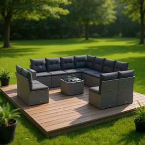 Conjunto de Sofás Modulares de Ratán PE Gris para Jardín, Muebles de Exterior con Más de 10 Asientos, Diseño Contemporáneo para Uso en Jardín - Product Image 2