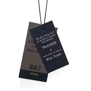 Etiqueta de suspensão em cores para roupas, etiqueta de luxo reciclável personalizada rápida com corda em relevo, etiqueta preta para impressão UV 700gsm
