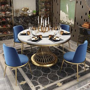 Conjunto de muebles de comedor de estilo lujoso, conjunto de mesa de comedor con encimera de mármol redondo blanco, con Tocadiscos - Product Image 3