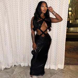 PEEQI J25DS431 Nuovo Abito Lungo Sexy Invernale per Donne, Tinta Unita, Schiena Scoperta, <span class=keywords><strong>Senza</strong></span> <span class=keywords><strong>Maniche</strong></span>, Elegante Abito da Festa - Product Image 3