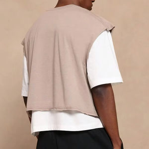 패션 디자인 사용자 정의 로고 느슨한 일반 플러스 사이즈 라운드 넥 스트리트웨어 박시 크롭 더블 레이어 힙합 남성 대형 티셔츠 - Product Image 3