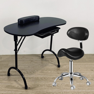 Mobilier de Salon de <span class=keywords><strong>Manucure</strong></span> Portable Pliant : Ensemble <span class=keywords><strong>Table</strong></span> et Chaise avec Cale-Main - Product Image 1