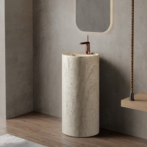 Meuble de salle de bain artistique personnalisé, style médiéval, avec lavabo en pierre de grotte blanche, miroir intelligent intégré et meuble sur pied. - Product Image 3