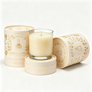 Caja de Cilindro para Velas Negra, Ecológica, Reciclable, de Lujo, con Cierre Magnético, Estampado en Dorado, Logotipo Personalizado Impreso, Rígida, para Regalo - Product Image 1