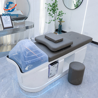 Fauteuil de lavage moderne électrique en similicuir pour salon de coiffure, avec fonction massage thaïlandais et bac à shampoing intégré