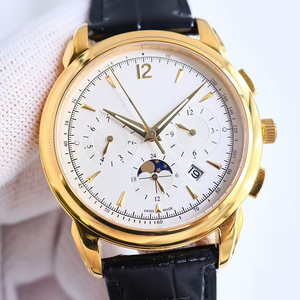 High-end Luxury Pulsometer Chronograph Moon Phase Sapphire Crystal Golden Case White Dial Black Leather Strap Men Luxury Watch - Product Image 1