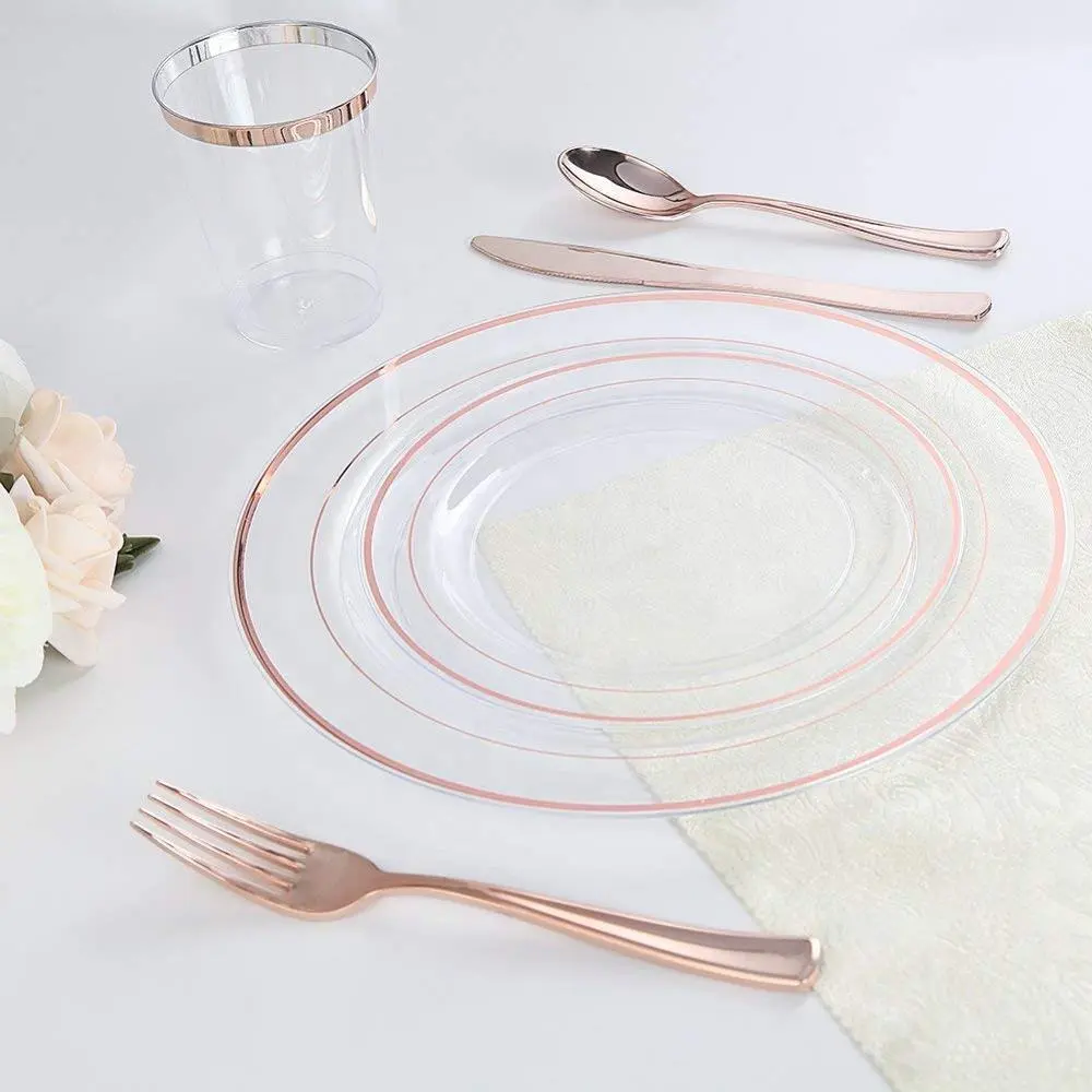 Good Quality Rose Gold Plates Plastic Disposable Dinnerware