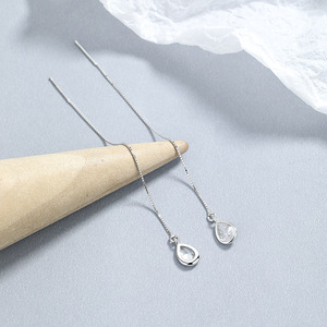 Diamante blanco <span class=keywords><strong>CZ</strong></span> lágrima enhebrador pendientes largos de plata esterlina 925 cadena borla lágrima pendientes colgantes - Product Image 3