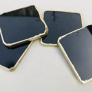 Placa Grande de Ágata Negra con Borde Dorado, Forma Cuadrada, Gema Tallada, Decoración Artesanal para el Hogar - Product Image 1