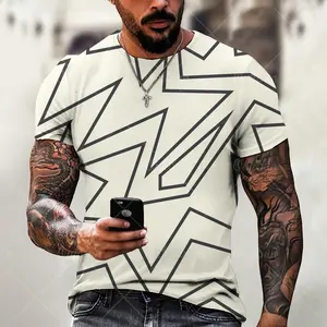 Top da uomo stile geometrico retrò con <span class=keywords><strong>stampa</strong></span> 3D t-shirt oversize Street Designer a maniche corte in tessuto - Product Image 3