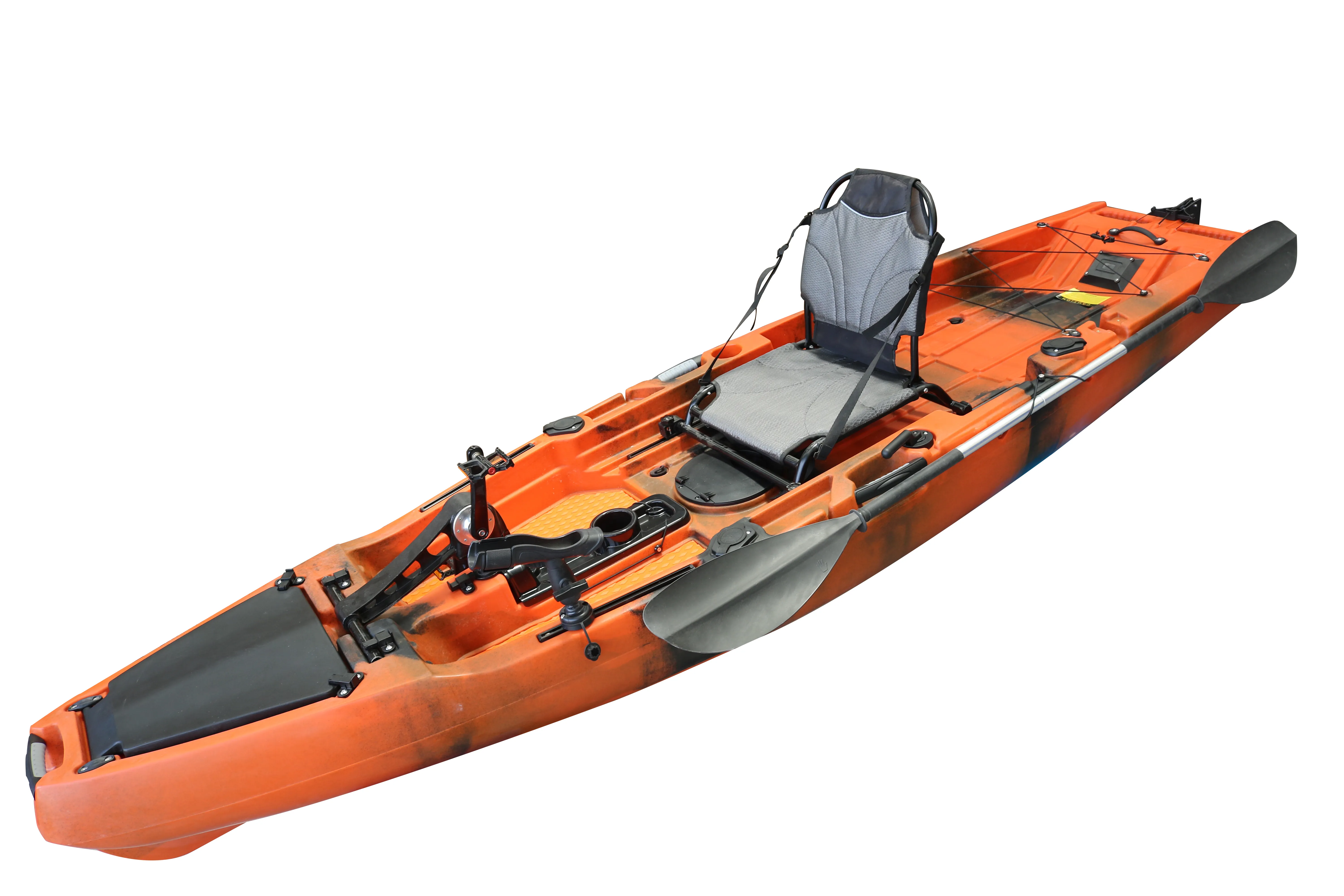 قارب صيد 10.5 قدم مقعد واحد يجلس على قمة قوارب الكاياك مع نظام محرك دواسة المروحة محرك كهربائي باس الأسماك معالجة الرياضات المائية