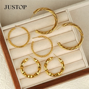 Trendy <b>Hook</b> Hoop <b>Earrings</b> 18K Gold Plated Hypoallergenic Stainless Steel Women's Fashion Jewelry - Product Image 5