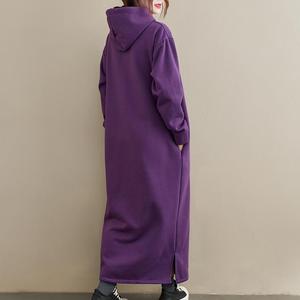2024 nouveau Style décontracté <span class=keywords><strong>automne</strong></span> <span class=keywords><strong>hiver</strong></span> ample couleur unie Maxi coton surdimensionné noir à capuche à manches longues robes femmes avec poches - Product Image 5