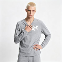 AMCLEVER 2026 T-shirt classique blanc à col en V et manches longues pour homme, couleur unie, respirant, 100 % coton, haut unisexe vierge, vente en gros