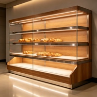 Vitrine à pain en bois sur mesure avec verre trempé et éclairage LED, avec rangement pour comptoir de boulangerie