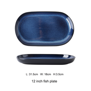 Bộ bát đĩa sứ cao cấp phong cách Bắc Âu màu xanh lam, bộ đồ ăn, đĩa oval - Product Image 6