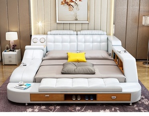 Functional Smart Storage <b>King</b> <b>Size</b> <b>Bed</b> With Music Usb Charger Leather <b>Beds</b> QMT2001 <b>White</b> Leather <b>Bed</b> QMT2001 QMT2001 - Product Image 4