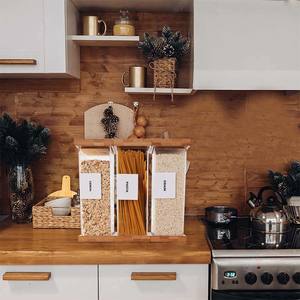 बांस खाद्य डिस्पेंसर रसोई भंडारण, सील खाद्य भंडारण बॉक्स अनाज चावल आटा आयताकार आकार - Product Image 5