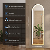 Espejo Arqueado de Cuerpo Entero con Luz LED, Personalizable, de Pie o para Montar en la Pared, para Dormitorio, Vestidor o Sala de Estar