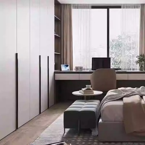 Armoires modernes, placards de chambre à coucher, meubles avec porte coulissante en verre, éclairage LED, barre de suspension, tiroirs de rangement, sur mesure - Product Image 2