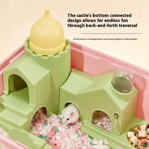 Doppia piattaforma di lusso gabbia di Maca per criceti PET trasparente in plastica nido di orso oro seta acrilico pulsante quattro stagioni Villa solida - Product Image 1