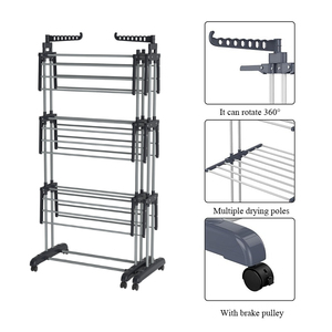 Tendedero de ropa de <span class=keywords><strong>Metal</strong></span> plegable para interiores portátil retráctil extensible móvil con ruedas para secado de ropa y ropa - Product Image 2