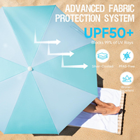 Parasol de plage extérieur bleu 2,4 m, réglable, anti-UV, résistant au vent fort, avec vis pour le sable – Vente en gros usine pour l'été