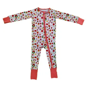 Özel GOTS organik pamuk benim ilk noel bebek giysileri bebek ilk noel Onsie özel bebek noel pijama