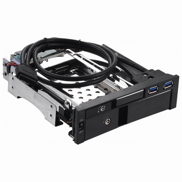 5.25 Inch Internal Dual Slot Hard Disk Case 2.5+3.5 Inch SATA HDD/SSD Enclosure 2 USB3.0 Ports Tool-Free Design Safety Locks