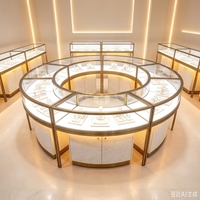 Vitrine à bijoux en or de luxe, design circulaire personnalisé, vitrine à bijoux en verre verrouillable