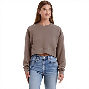 Sweat-shirt court décontracté en coton pour femmes, col rond, manches longues, vêtements streetwear tendance - Product Image 6