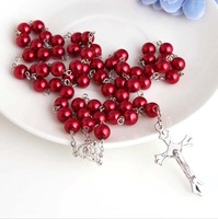Cadeaux Religieux en Promotion : Collier Chapelet Croix en Alliage Plaqué Or avec Perles d'Imitation et Pierre Principale en Résine pour Fête