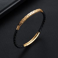 Bracelet épais en cuir PU plaqué or, personnalisé, breloque en Zircon 3A, bijoux de créateur brillants, pour hommes, nouvelle collection