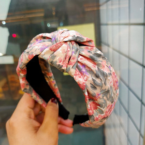 2025韓国ヘッドバンド卸売プリントワイドバンドノットディテール調整可能生地ヘアアクセサリー - Product Image 4