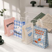 Sac en papier écologique 157 g/m² avec imprimé chien de dessin animé, imperméable, avec poignée, pour boulangerie, café, emballage à emporter, sac fourre-tout, vente en gros
