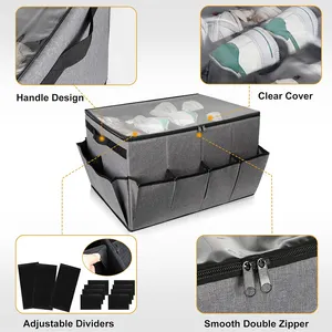 Hot Selling Foldable Multifunctional Fabric Shoe Storage Box Closet With Zipper Pvc Lid