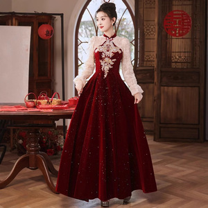 Chinese Style Cheongsam Toast Dress New Bridal Wedding Temperament High Autumn Winter Red <strong>Clothes</strong> Engagement - Product Image 4
