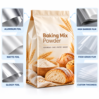 Sachet personnalisé en aluminium à huit soudures latérales avec valve pour poudre de mélange de cuisson, idéal pour la vente au détail et la vente en gros