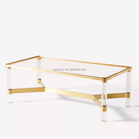 Table basse moderne en verre trempé ultra-transparent avec cadre en acier inoxydable pour la maison, salon, meubles