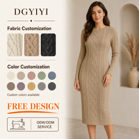 Robe ajustée mi-longue en maille torsadée 300 GSM à col rond et manches longues pour femme, idéale pour le bureau et les occasions professionnelles, opaque, avec logo personnalisé, OEM, vente en gros